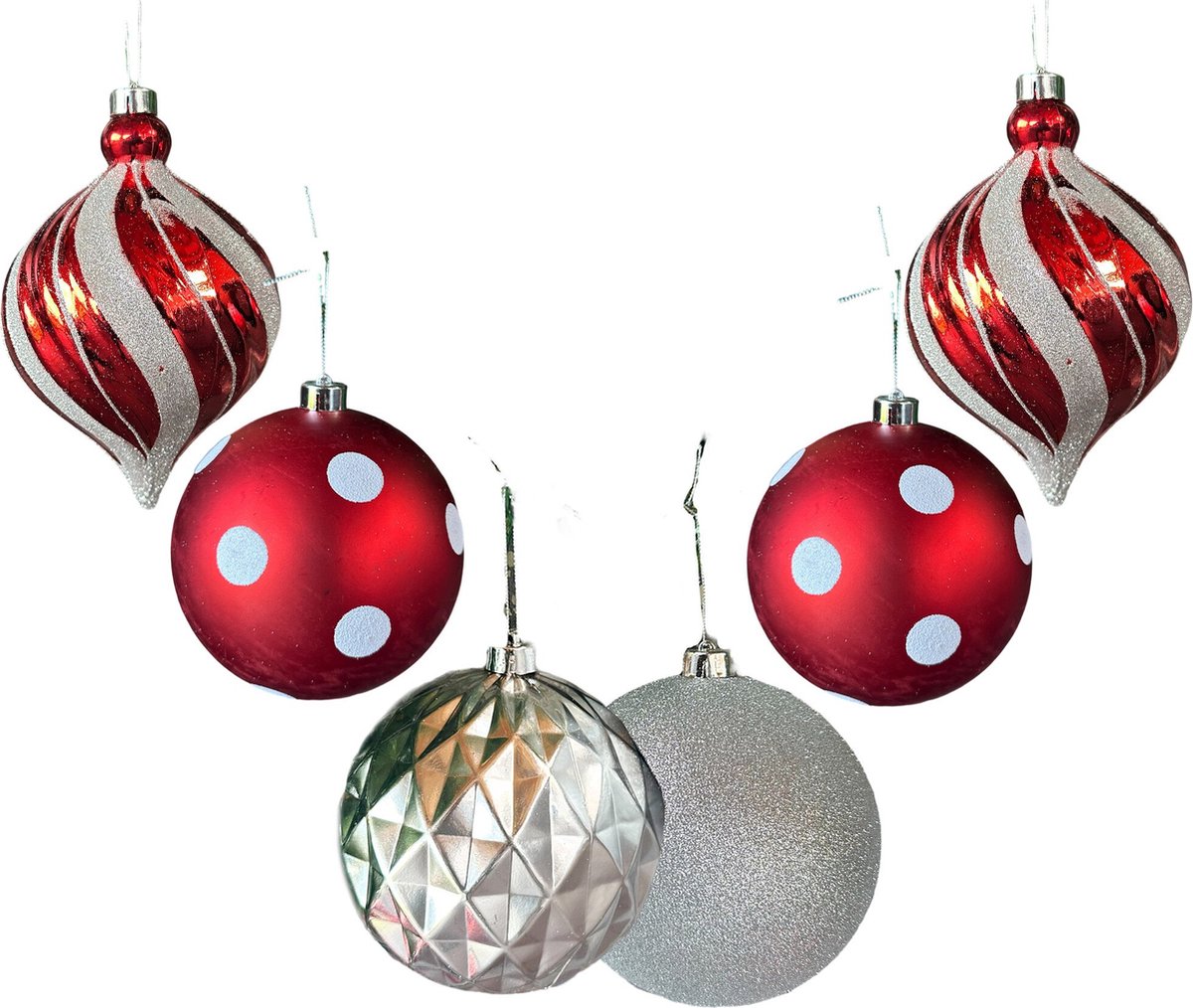 HEM Grote Kerstballen Set – 6 Stuks Ø14 cm – Rood en Zilver met Glitter – Luxe Kerstversiering voor Plafond of Etalage