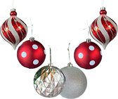 HEM Grote Kerstballen Set – 6 Stuks Ø14 cm – Rood en Zilver met Glitter – Luxe Kerstversiering voor Plafond of Etalage