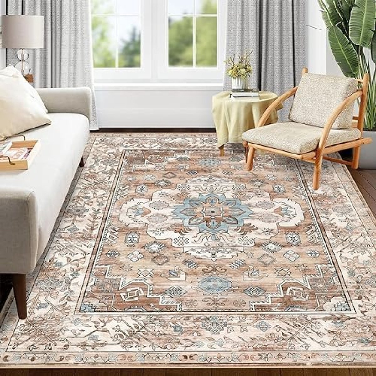 Vintage Boheems vloerkleed, 120 x 180 cm, niet-pluizend, wasbaar, slipvast