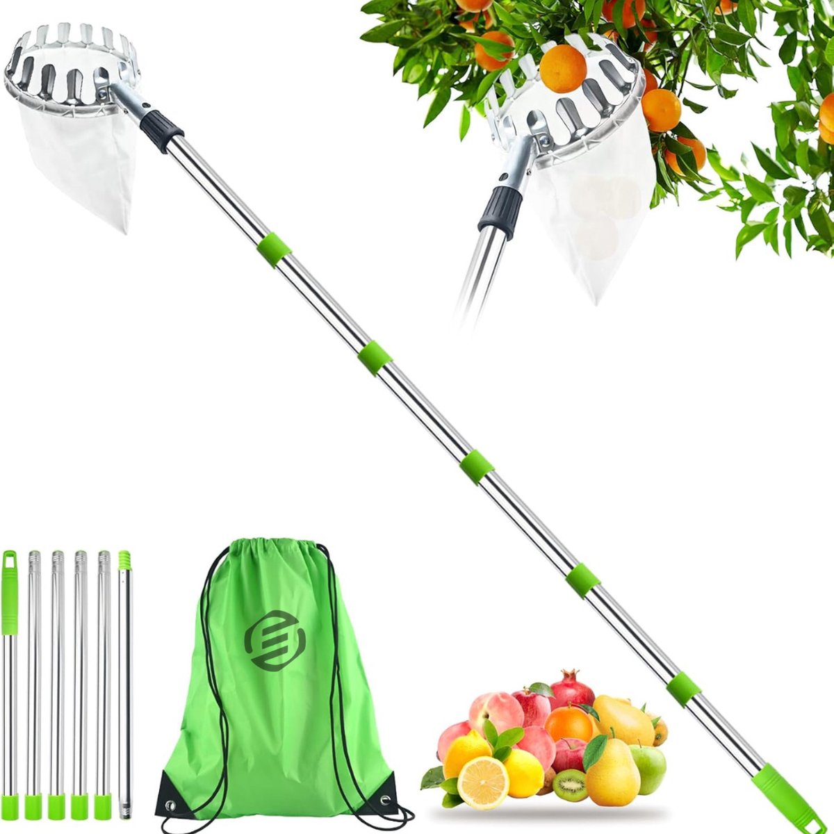 Equivera Appelplukker - Fruitplukker - Appel Plukker - Fruit Plukker - Fruitplukker met Steel - Appelplukker met Steel - Vluchtenplukker - Gemakkelijk fruit plukken!
