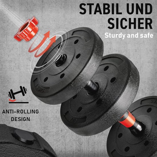 2-in-1 verstelbare halterset 15-30 kg - korte en lange halters voor krachttraining - stersluitingen en verbindingsbuis — afbeelding 4