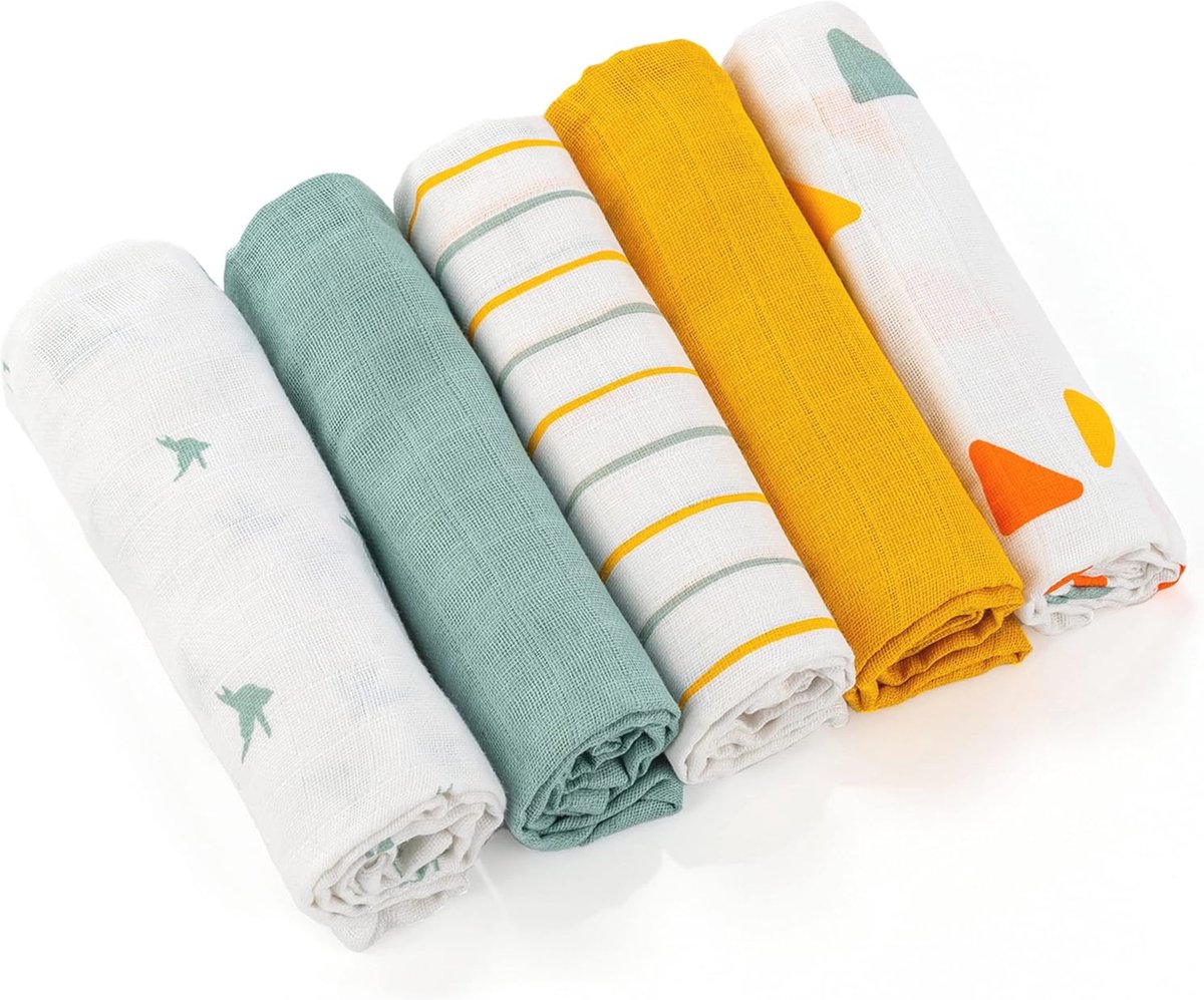 Goedkoopste Hydrofiele Spuigluiers Set van 5 - 70 x 70 cm - Zachte Katoenen Luiers - Oeko-Tex Getest - Mintgeel