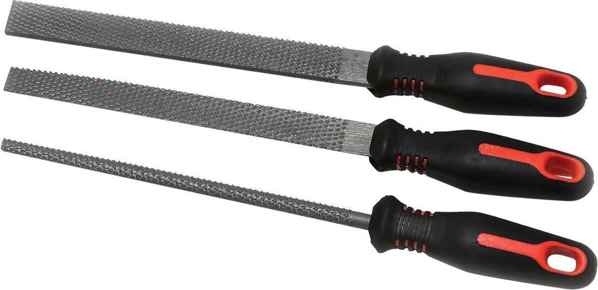 200 mm Soft Grip houten raspbestandsset zilver - 3-delig Raspen