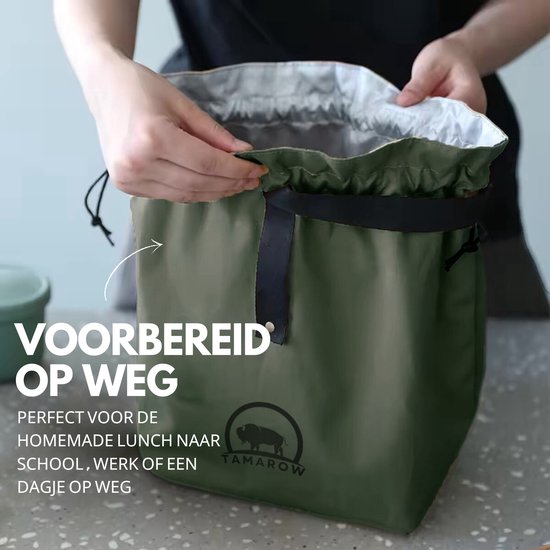 Tamarow Koeltas Lunchtas - 2 Stuks- Geïsoleerd - Waterproof - 4 Liter - Khaki Groen van Tamarow — afbeelding 3