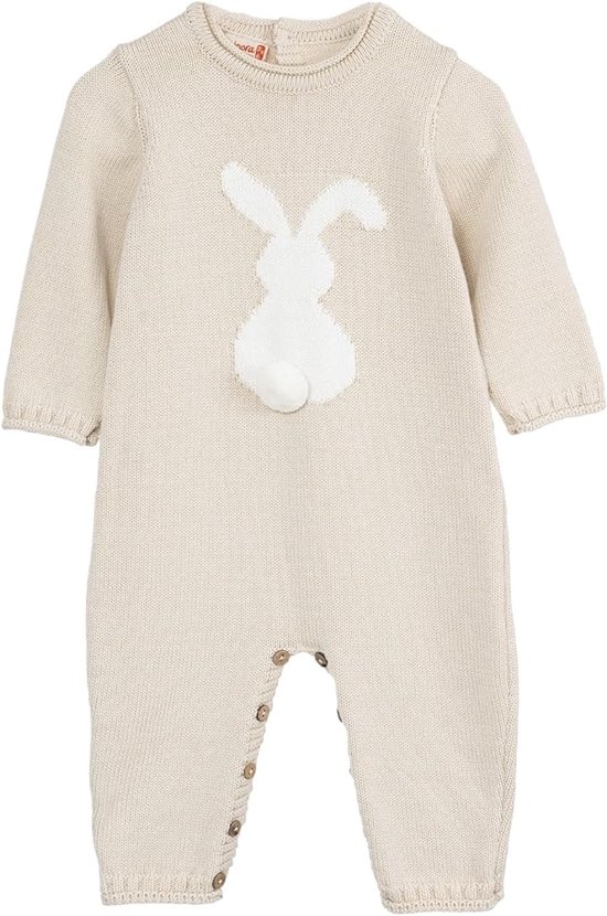 Minora gebreide unisex boxpakje- Baby jongens en meisjes- Maat 74- 6/9 maanden-Newborn overalls winter- Konijn patroon romper- Baby kleding jongens-Beige-Kraamcadeau - Babyshower Cadeau