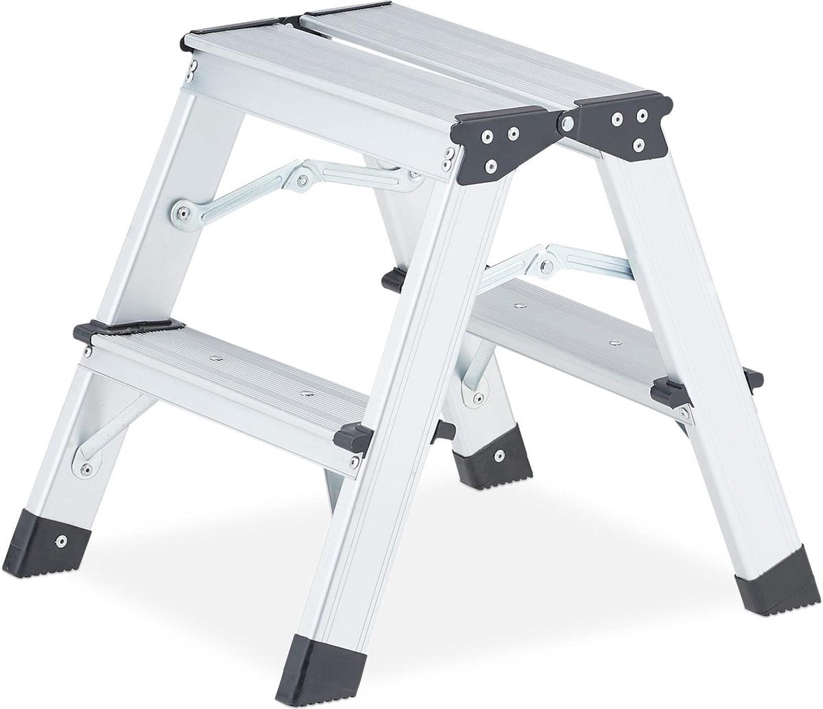 Inklapbare aluminium huishoudtrap - dubbele trap - lichtgewicht - tot 120 kg - 2 treden