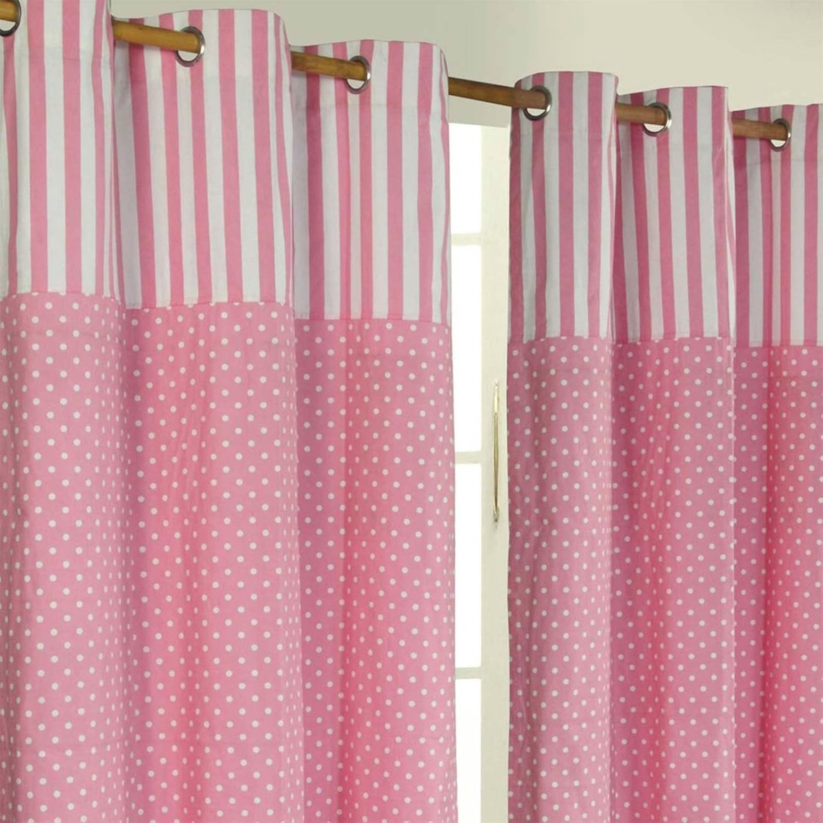 Homescapes gordijnen stippen & strepen roze set van 2 182 x 137 cm