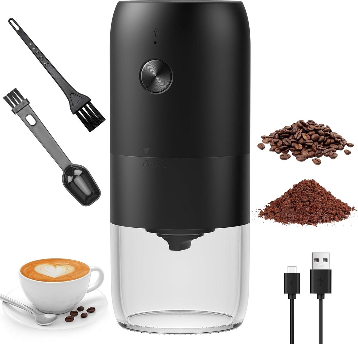 Elektrische koffiemolen keramische maalschijf draagbaar oplaadbaar instelbare ruwheid 30 g capaciteit koffiebonen