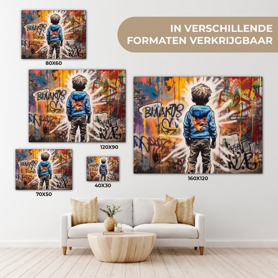 Tableau toile 120x90 cm - Décoration murale Graffiti - Garçon - Couleurs - Street Art - Décoration murale murale salon - Décoration chambre - Accessoires de chambre - Peintures