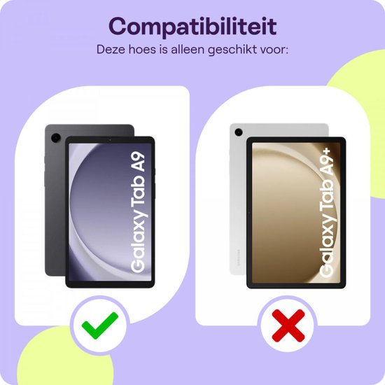 HappyCase Candy+ Housse Kinder adaptée au Samsung Galaxy Tab A9 | Étui pour tablette avec protecteur d'écran intégré | Adapté aux enfants | Housse de protection | Poignée et support | Couverture pour enfants | Noir