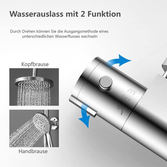 Dual Shower douchesysteem met douchekraan thermostatisch met 3