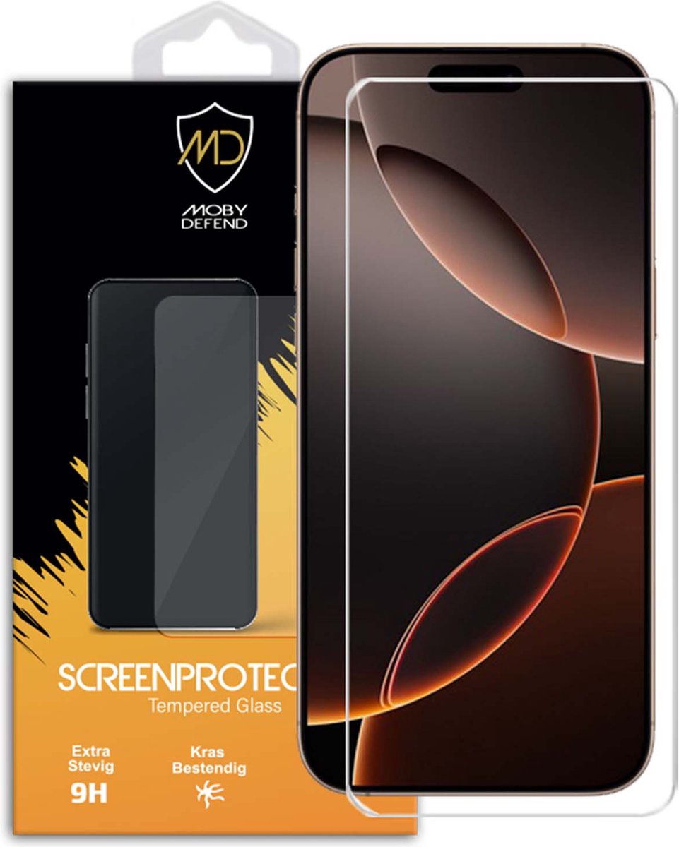 MobyDefend Screenprotector - Geschikt voor iPhone 16 Pro Max - Case-Friendly Screensaver - Gehard Glas