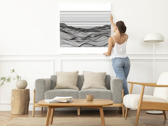 Line art landschap schilderij | Gebogen lijnen dansen door het betoverende landschap van kunst | Kunst - 30x30 centimeter op Dibond | Foto op Dibond
