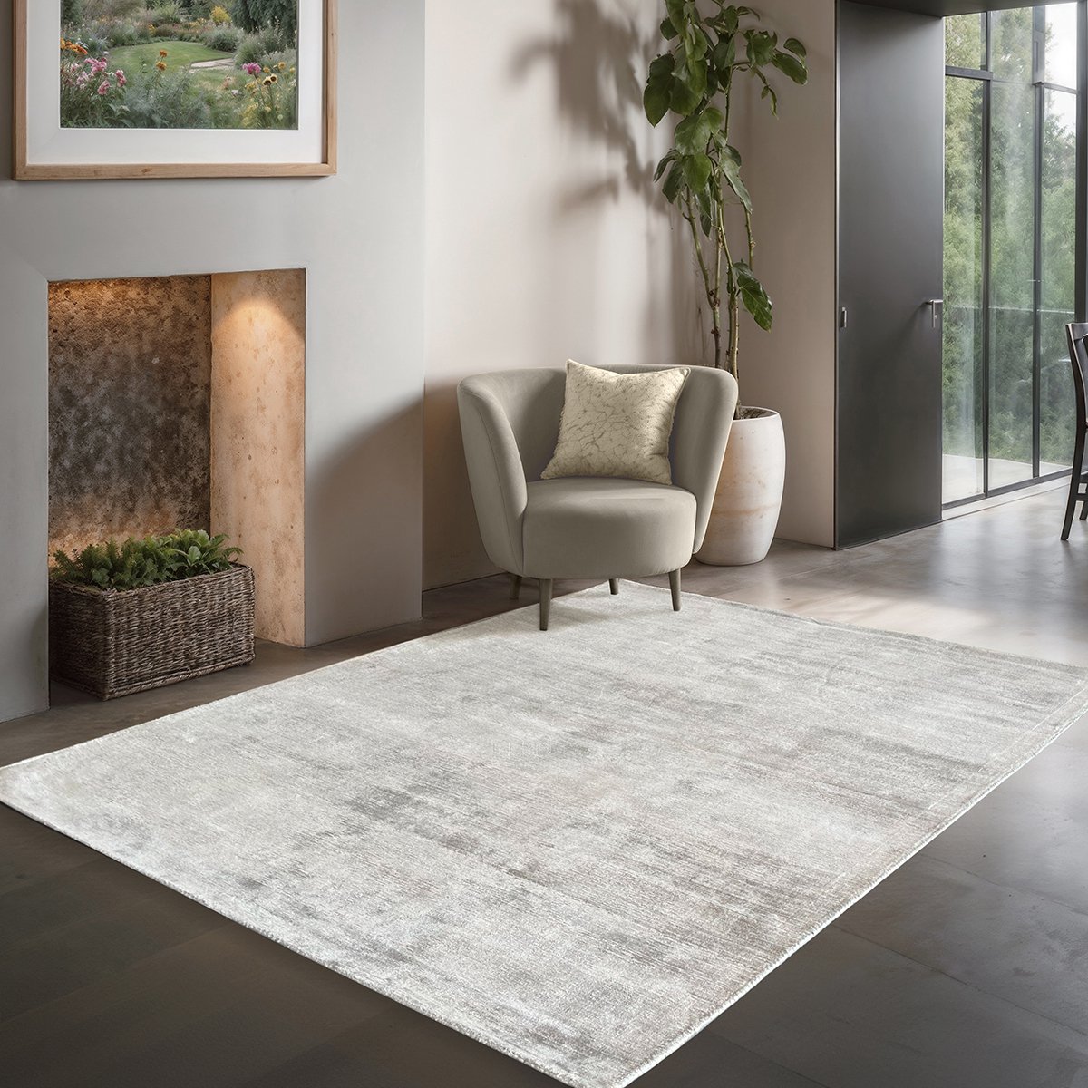 the carpet Janelle elegante hoge kwaliteit viscose woonkamer tapijt, prachtige handgeweven korte pool in premium kwaliteit, Grey, 200 cm