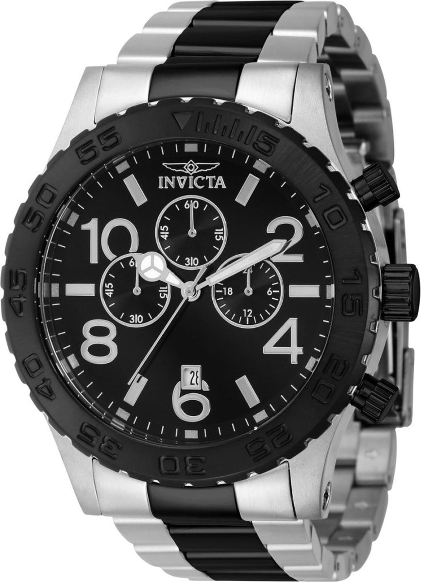 Invicta Specialty 40606 Heren Horloge - Waterdicht - Analoog - Quartz Uurwerk - Roestvrij Staal met zwarte Wijzerplaat -50mm