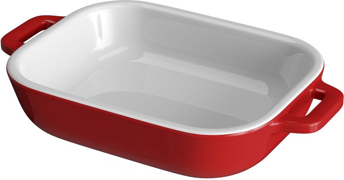 Intirilife Multifunctionele porseleinen ovenschaal in Rood met afmetingen 26 x 17 x 5 cm - Voor dagelijks gebruik in de keuken, thuis in een restaurant hotel of voor een feestje