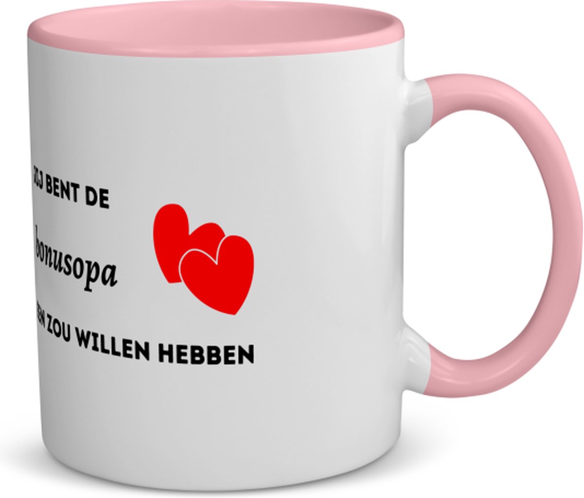 Akyol - jij bent de bonusopa die iedereen zou willen hebben koffiemok - theemok - roze - Opa - geweldige opa - liefste bonusopa - verjaardag - cadeau - kado - bedankje - geschenk - 350 ML inhoud