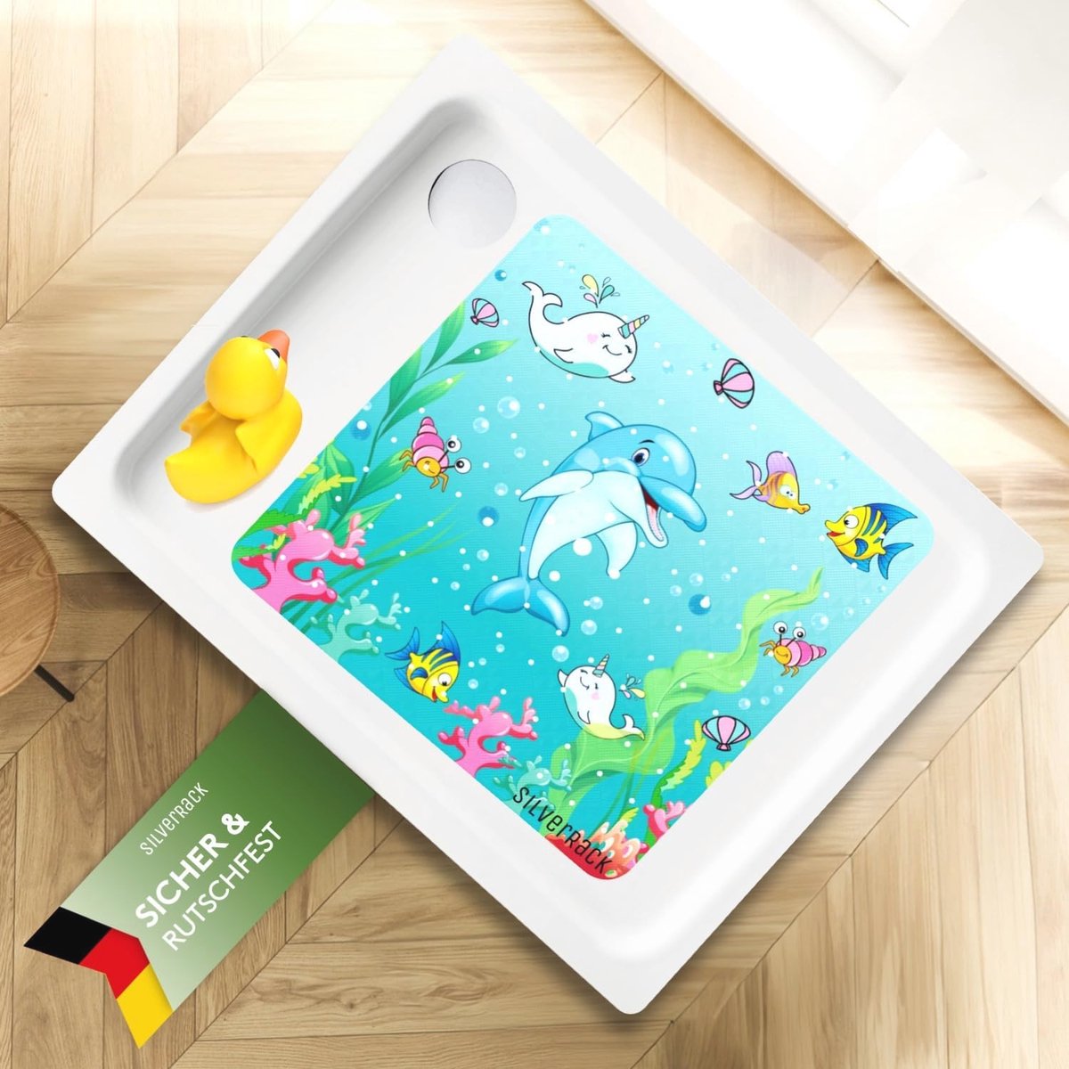 Antislip Douchemat voor Kinderen - Schimmelbestendig en Machinewasbaar - 53 x 53 cm - Dolfijn Motief