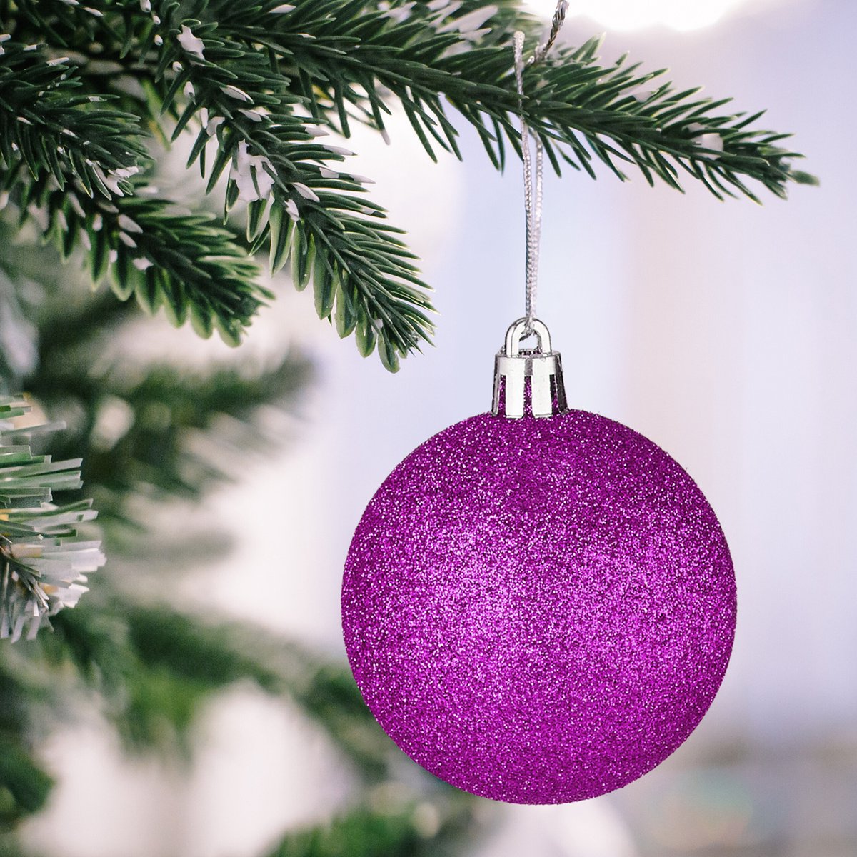 Kerstballen set van 100 - plastic - mat - glanzend - glitters - 10 designs - paars – foto 2