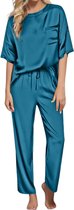 Boncy® Pyjama Set Dames Blauw - Pyama Nachtkleding Volwassenen - Pyjamabroek Meisje - Maat M