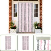 vidaXL Raamgordijnen - Vliegengordijn - Vliegengordijn 90x220 cm chenille zilvergrijs en roze - Deurgordijn - Insectennet - Mosquitonet