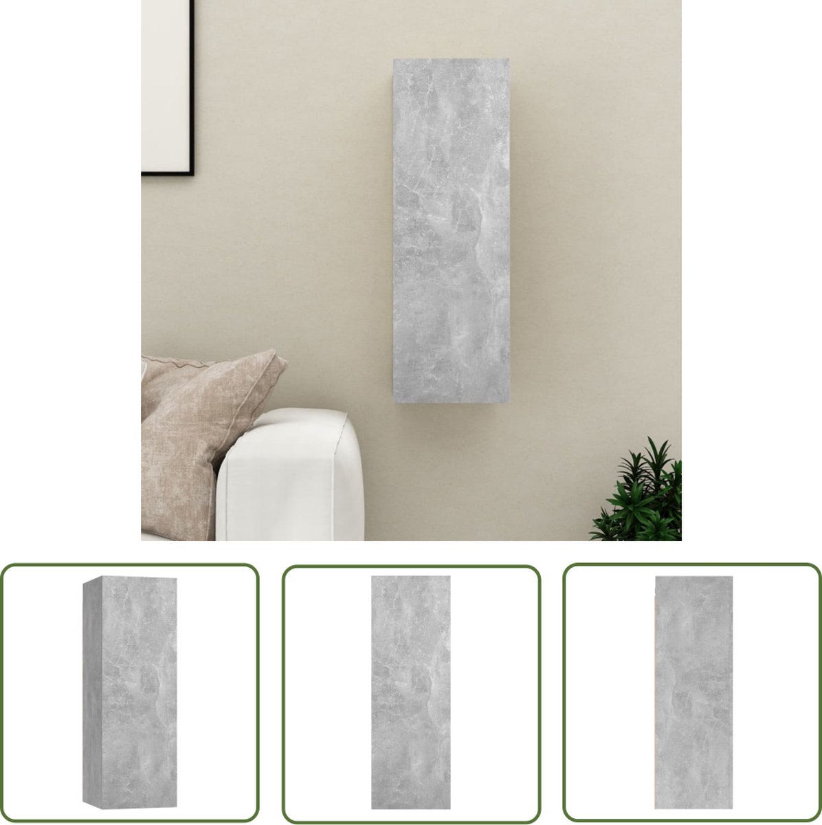 vidaXL Wandkast - Tv-kast - Tv-meubel 30,5x30x90 cm bewerkt hout betongrijs - Televisiecast - Media Kast - Livingroom Meubilair