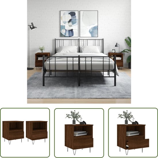 Tables de chevet The Living Store en chêne brun - Bois et métal - 40x35x50 cm - Durables et élégantes - Tables de chevet - Chêne brun - Tables de chevet en bois - Table basse - Meubles de chambre