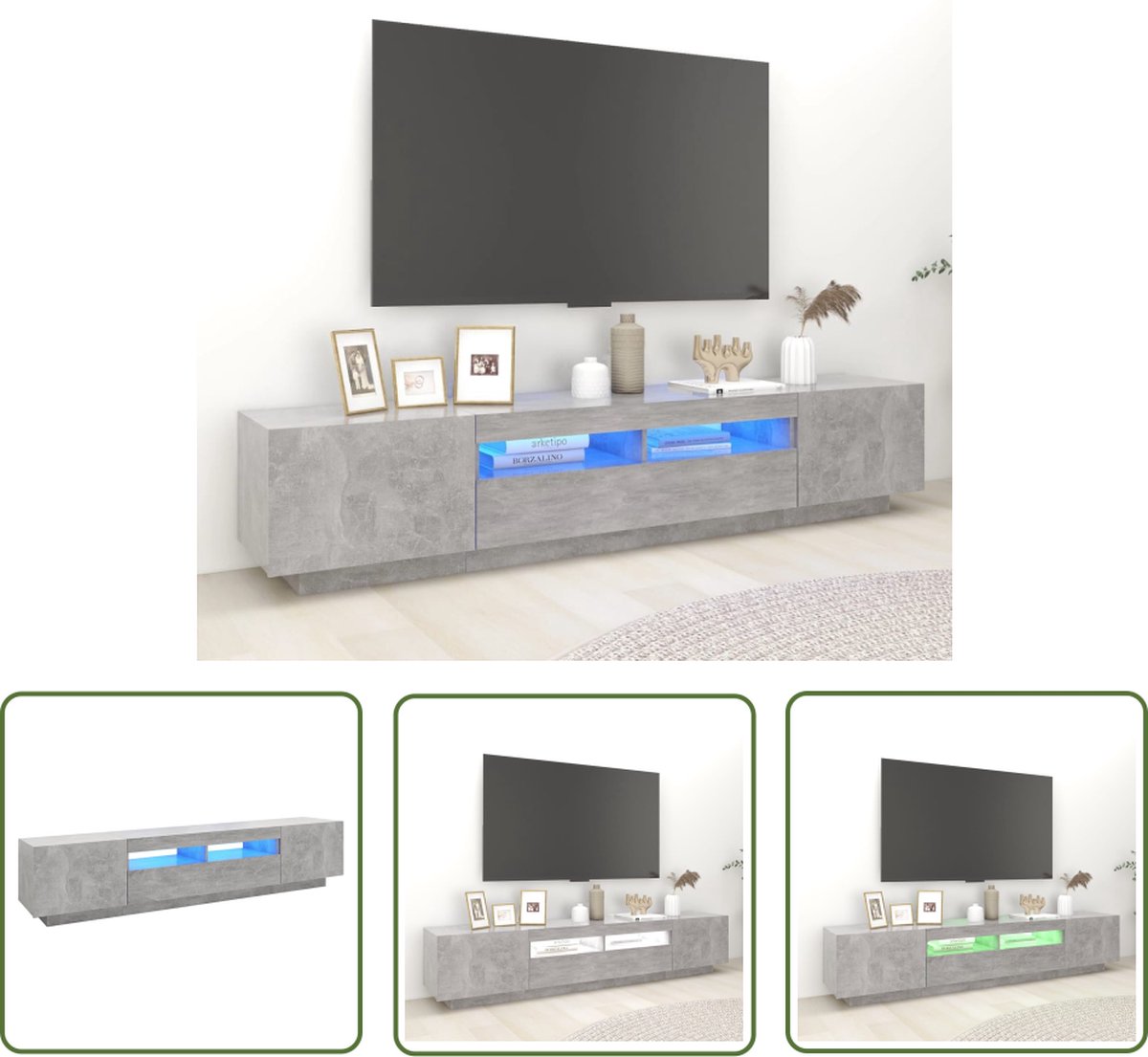 vidaXL Led-verlichting - Tv-meubel - Tv-meubel met LED-verlichting 200x35x40 cm betongrijs - Beton Grijs - Houten Meubilair - Hifi-kast
