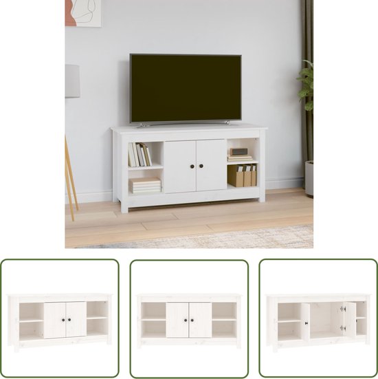 The Living Store Meuble TV 103x36-5x52 cm bois de pin massif blanc - Meuble