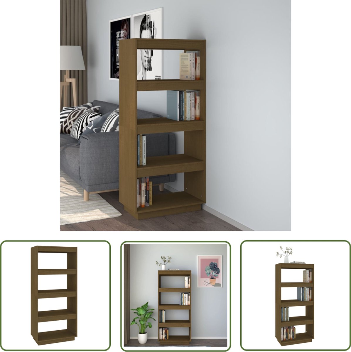 vidaXL Bibliotheek - Boekenkast - Boekenkast/kamerscherm massief grenenhout honingbruin - Houtmeubel - Grenenhouten Boekenkast - Honey Bruine Boekenkast