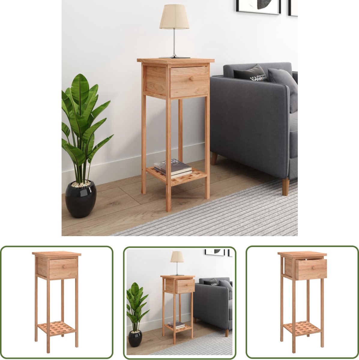 vidaXL Bijzettafel - met - lade - 25x25x60 - cm - walnotenhout Bruin