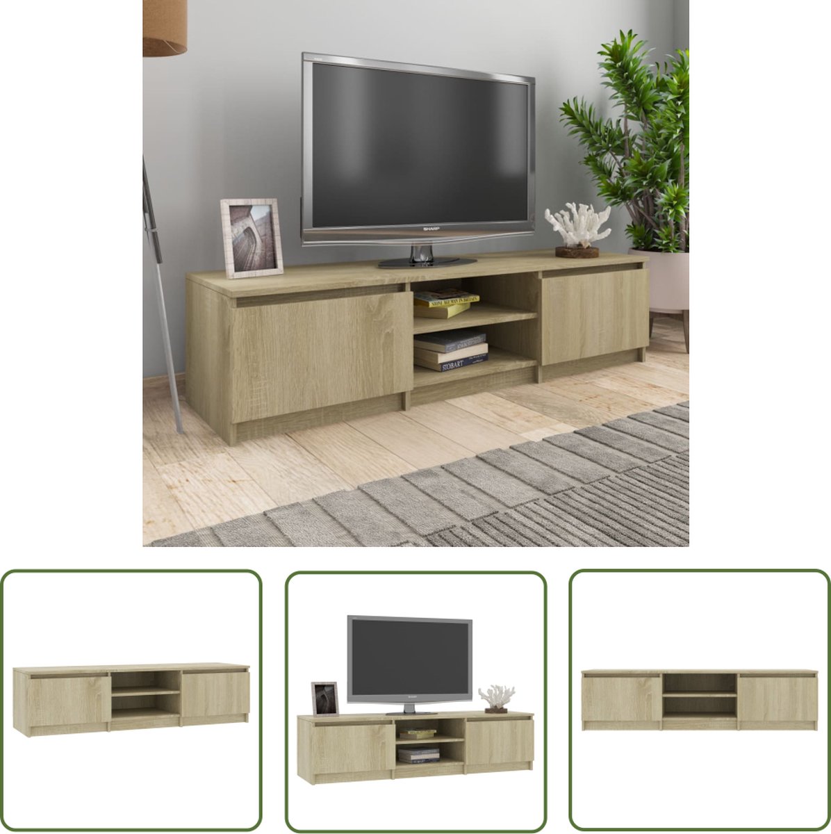 vidaXL Salontafel - Tv-meubel - Tv-meubel 140x40x35,5 cm bewerkt hout sonoma eikenkleurig - Houten Meubels - Media Kast - Entertainment Center