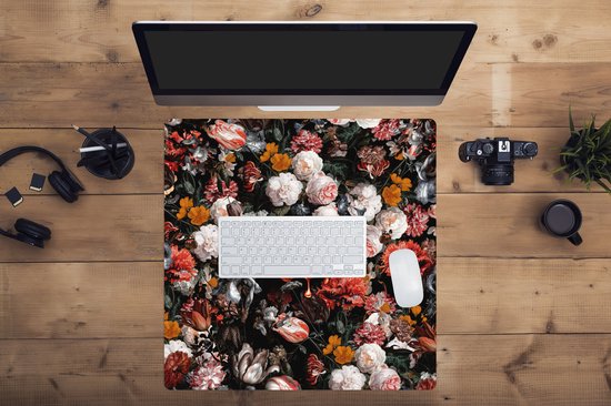 Muismat XXL 60x60 cm - Bureau onderlegger - Bureau mat Lippen - Bloemen - Verf - Oranje - Kunst - Abstract - Oude meesters - Bureaumat - Gaming mousepad xl - Bureaulegger groot - Computer deskmat
