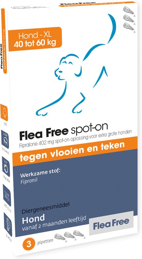 Flea Free Fipralone spot-on hond 40 tot 60 kg - 3 pipet