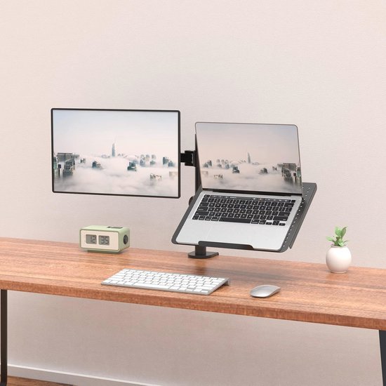 Thingy Club 2 in1 Dual Arm Tablet & Laptop Mount, in hoogte verstelbare bureauhouder voor maximaal 7-13 tablet en 12-17 laptop, Extra VESA Adopter tot 27 monitor (zwart