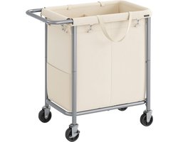 Grote Wasmand op Wielen met 2 Vakken en Verwijderbare Tas - 140 Liter Capaciteit