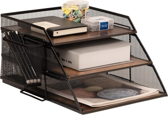 Freedomanoth Brievenstandaard, documentenhouder, hout, kantoor, plank, postplank, bureau, organizer, brievenbakje, doos voor papieren en documenten