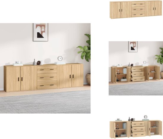 Moderne dressoir 150 cm eiken artisan zwart met 3 lades en kasten met