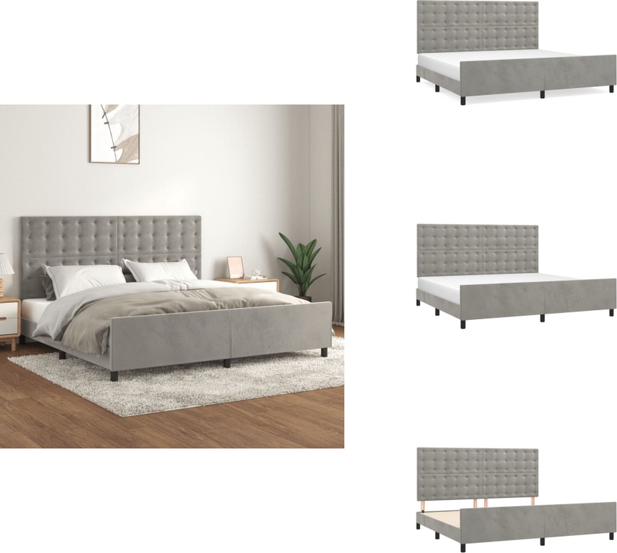 vidaXL Bedframe Met Hoofdeinde - Bedframes Met Hoofdeindes - Bed - Slaapmeubel - Bedframe zonder matras 200x200 cm fluweel lichtgrijs