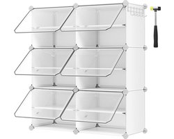 Schoenenkast met spiegel - 6 vakken - smal - voor hal en slaapkamer - wit - LPC033W01 Schoenenkast met spiegel