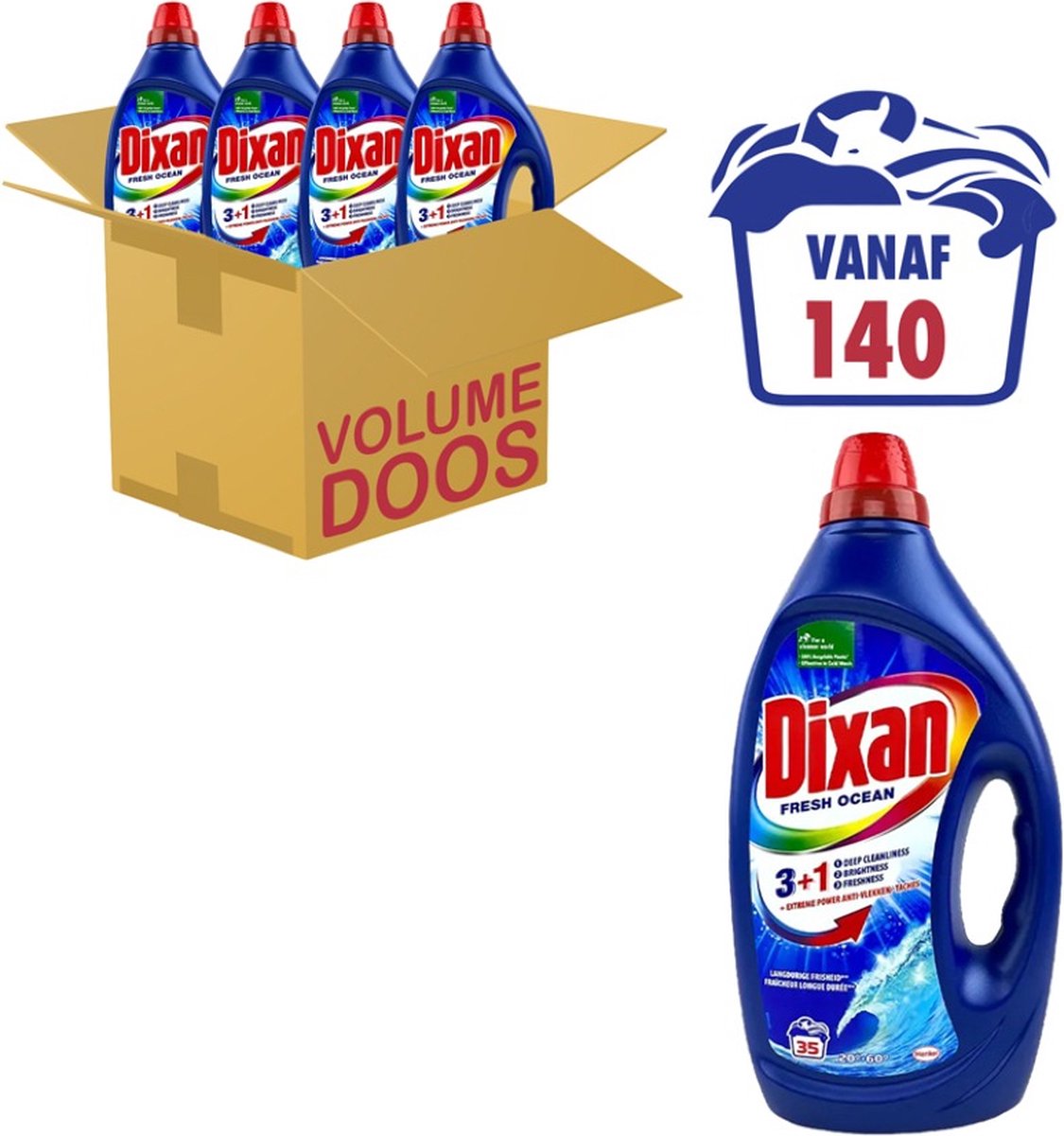 Goedkoopste Dixan Fresh Ocean Vloeibaar Wasmiddel - 4 x 1.750 l (140 wasbeurten