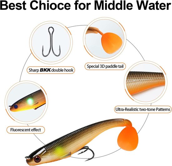 Zachte swimbaits - Snoek kunstaas met Ultra-Scherpe BKK of VMC Vishaken - Japanse formule Zoutwater & Zoetwater Forel Snoek Walleye Baars Jigs — afbeelding 4