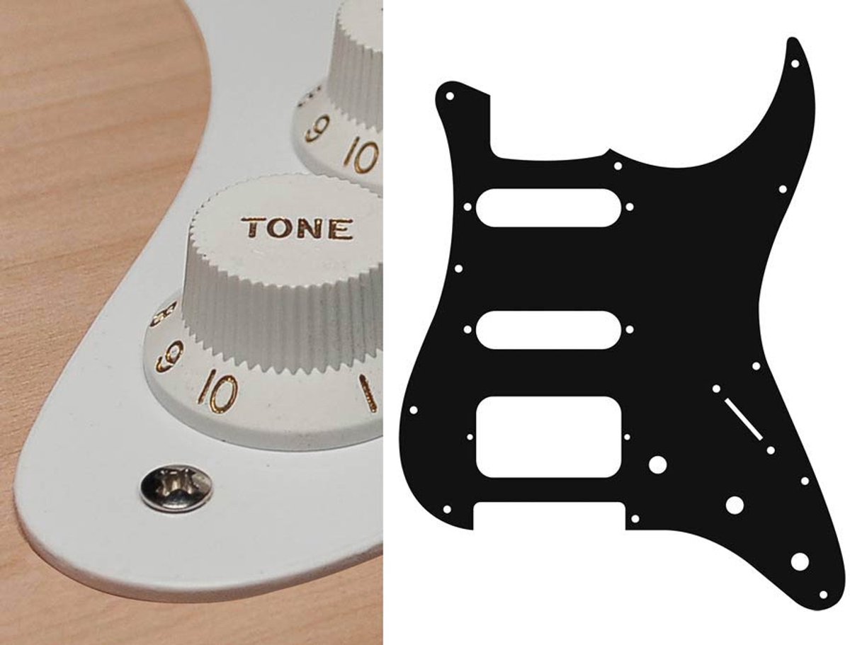 Boston ST-123-W pickguard, Stallion, SSH, 3 pot holes, 3-5 switch, 1 ply, white