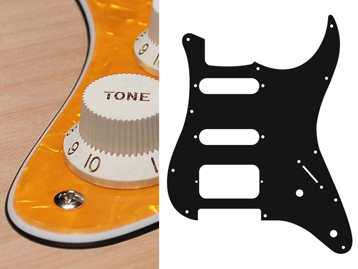 Boston ST-322-PY pickguard, Stallion, SSH, 2 pot holes, 3-5 switch, 3 ply, pearl yellow