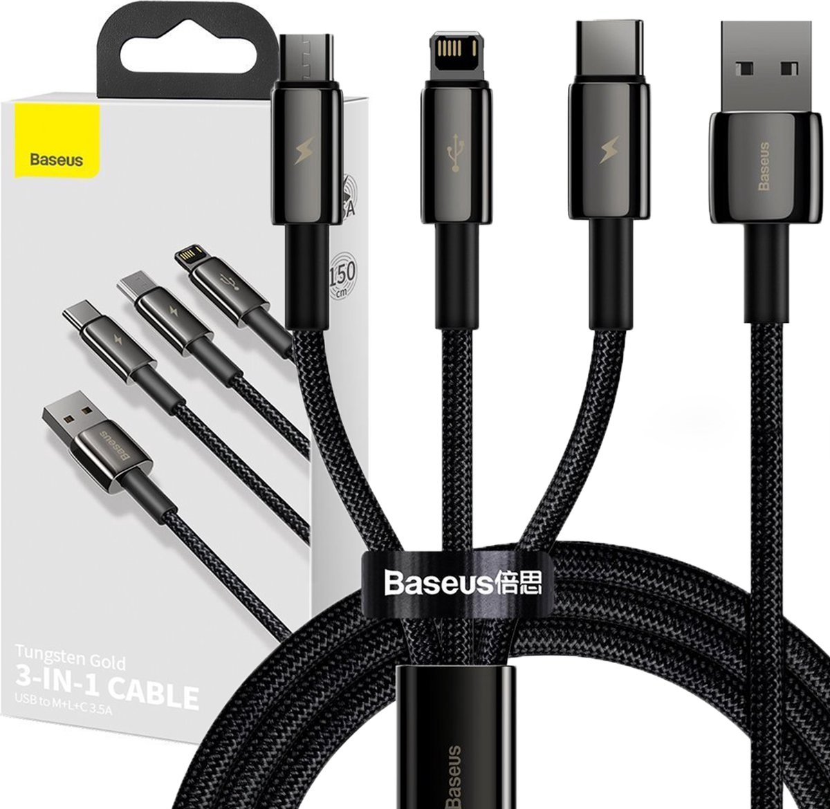 BASEUS GOLD Snelle CH KAB USB-MLC 3.5A ZW USB-kabel 120 cm Zwart