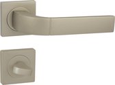 Ensemble de tabourets Domino, ensemble de toilettes et de salle de bains | avec rosaces carrées | pour portes de salle de bains | Ensemble de toilette | ferrures de porte en aluminium | Nickel satiné |FOKUS QR M91