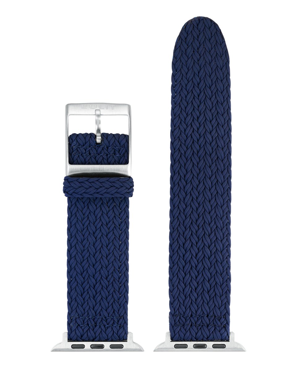 EULIT perlon horlogeband geschikt voor Apple Watch 38/40/41 - Serie 1/2/3/4/5/6/7/8/9/10/11/12 + SE - palma pacific smart - 20 mm - marineblauw blauw - metalen gesp ZWART - incl.adapter