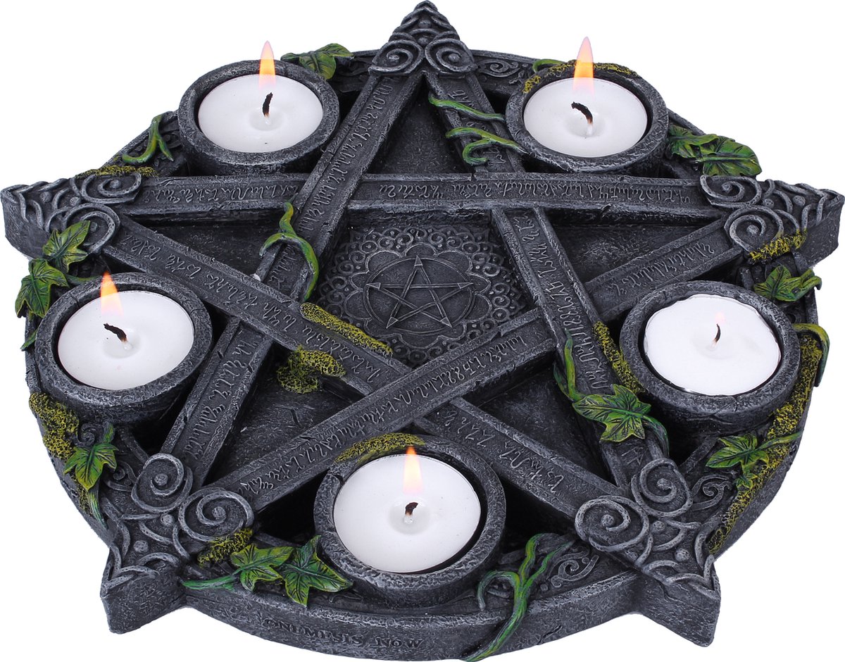 Nemesis Now - Theelichthouder Wiccan Pentagram - Grijs