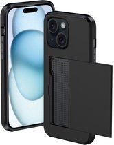 Coque adaptée pour iPhone 15 Plus avec porte-cartes, coque rigide avec porte-cartes – Coque adaptée pour iPhone 15 Plus, résistante aux chocs – Zwart