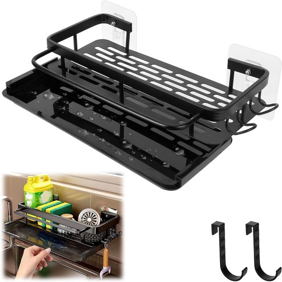 Spoelbakorganizer met doekhouder, wastafel, organizer voor de keuken, spoelbak, sponshouder, keuken, telescopisch, metaal, spoelbakrek Spoelbakorganizer met doekhouder, wastafel, organizer voor de keuken, spoelbak, sponshouder, keuken, telescopisch, metaal, spoelbakrek